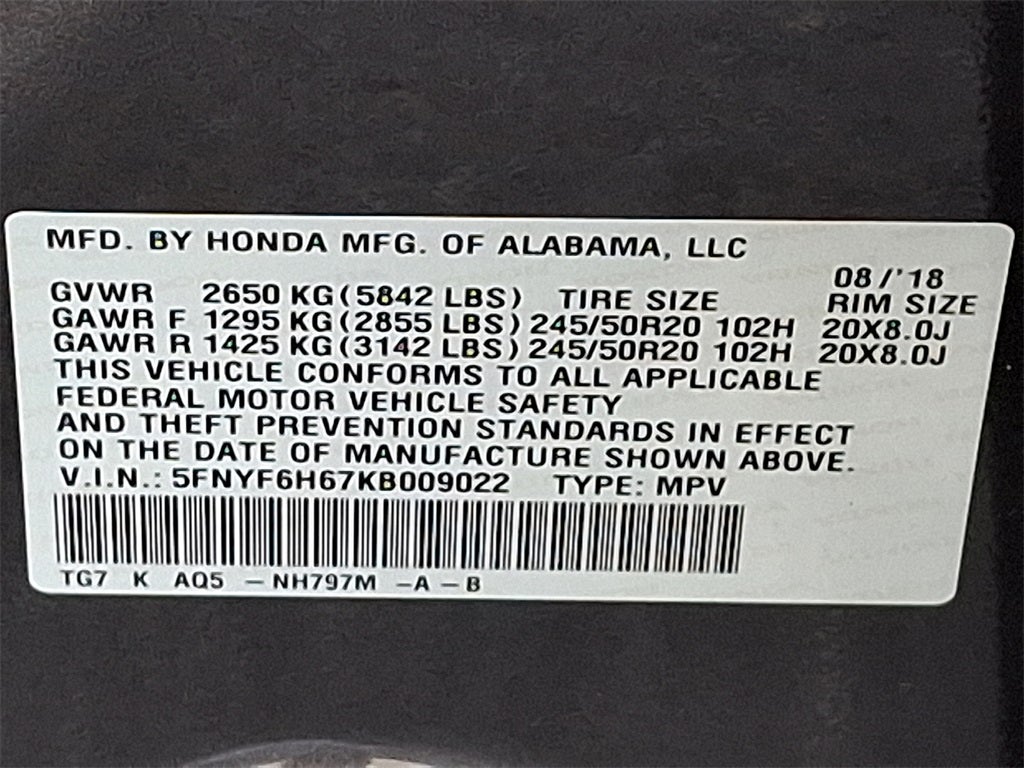 2019 Honda Pilot Touring 7 Passenger