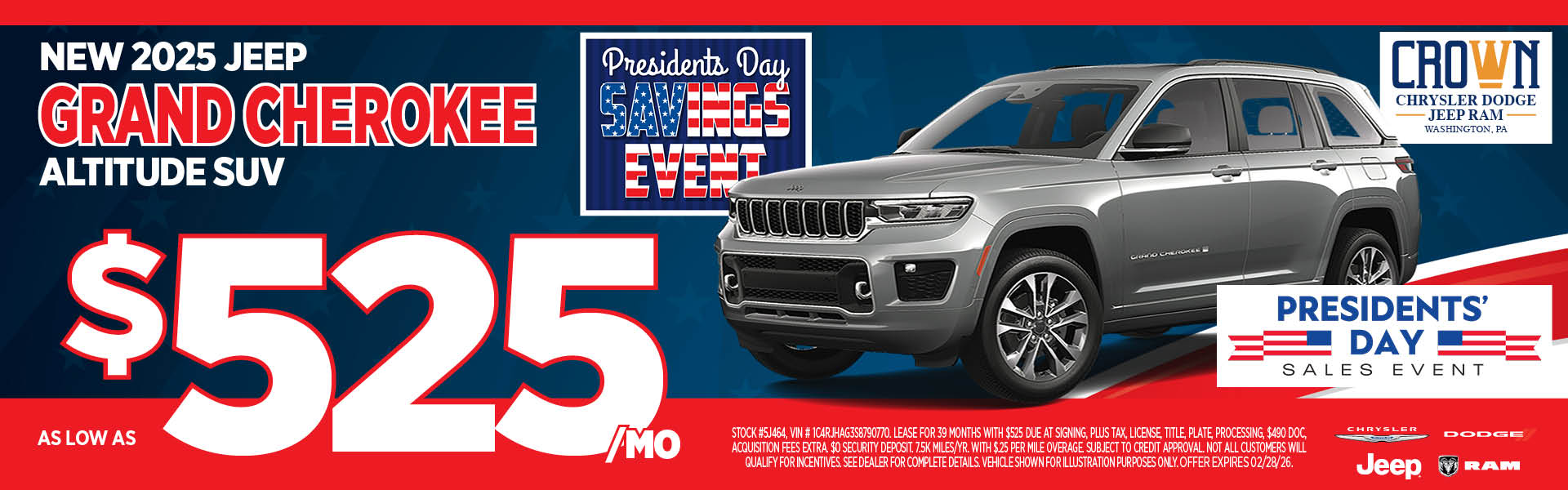 New 2025 Jeep Grand Cherokee Altitude SUV Lease as low as $